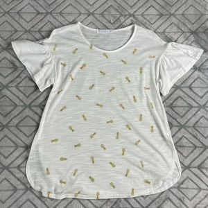 NWOT Potter’s Pot pineapple top with flutter sleeve